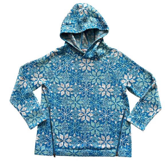 T by Talbots Nordic Blue Snowflakes Fleece Hoodie Pullover Women's Sz L Large - Picture 1 of 13